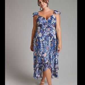 Anthropologie NWT Hutch Ruffled MIDI Floral Blue Dress Size 12.